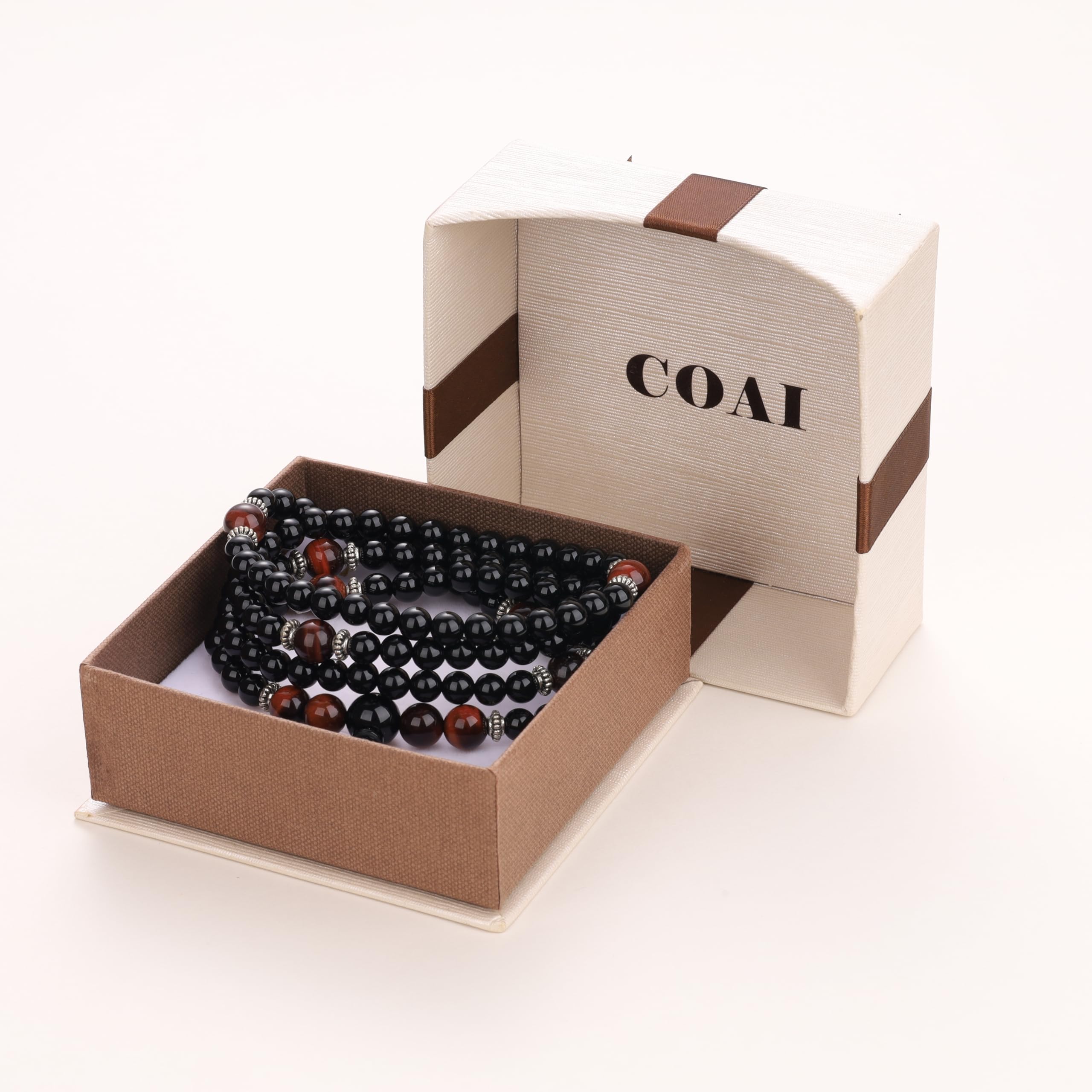 AmorWing 108 Beads Obsidian Stone Mala Bracelet Necklace - Image 7