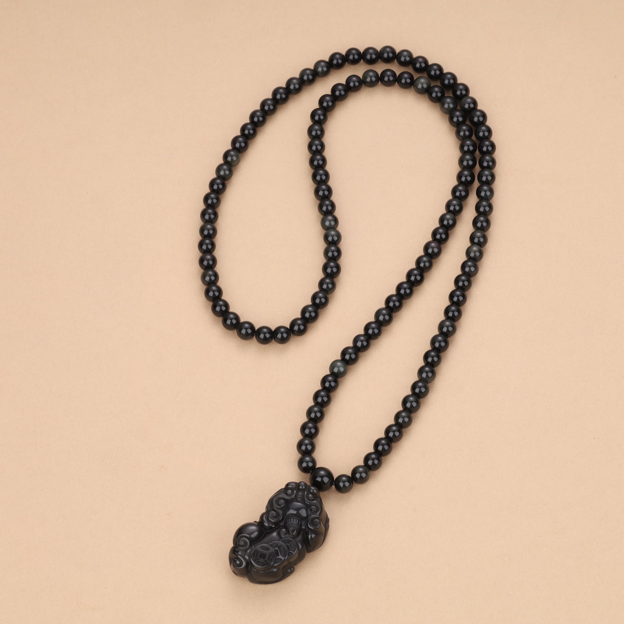 COAI 108 Mala Beads Black Obsidian Necklace for Men Women, Chinese Fengshui Necklace Pixiu Pendant for Men Women - Image 4