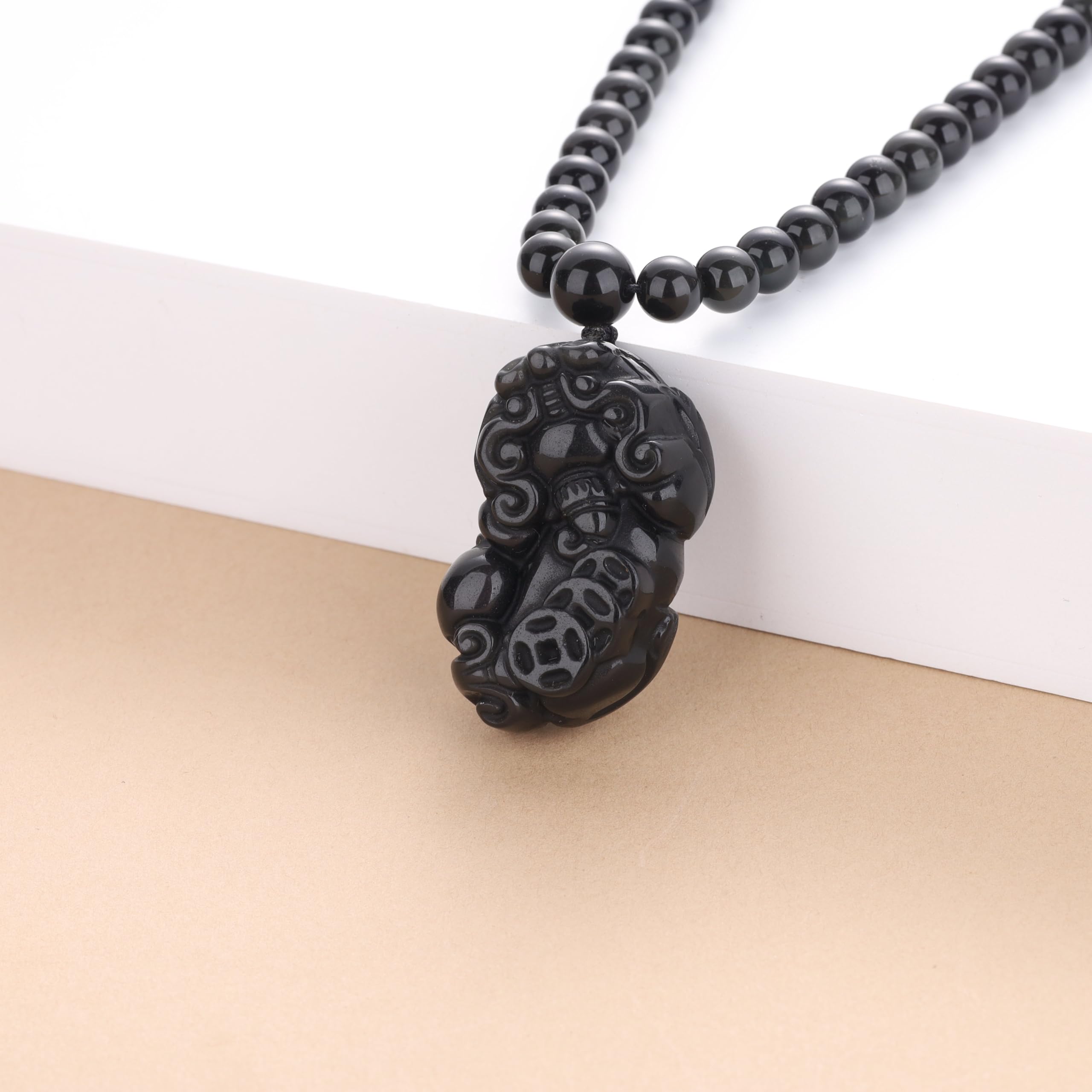 COAI 108 Mala Beads Black Obsidian Necklace for Men Women, Chinese Fengshui Necklace Pixiu Pendant for Men Women - Image 5