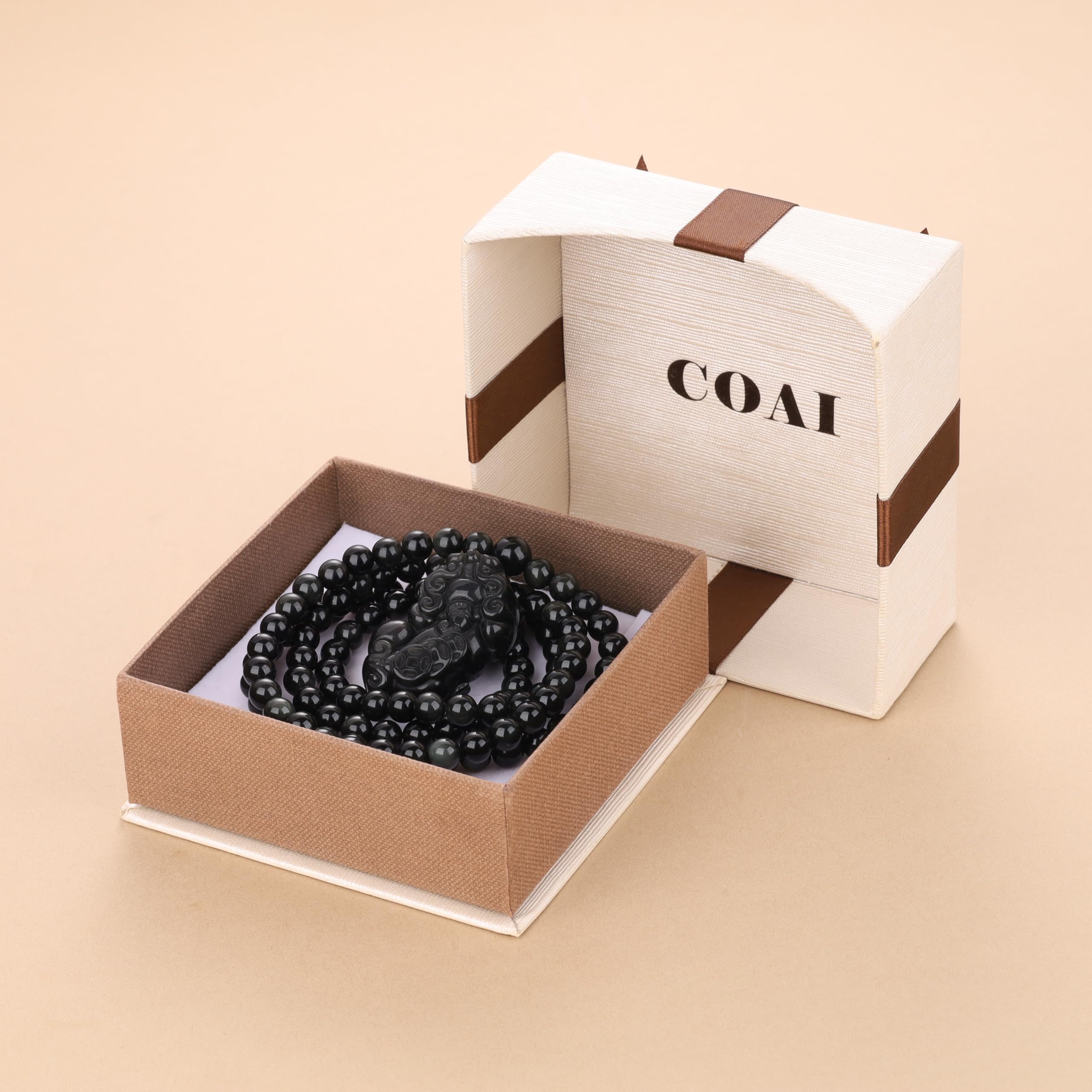 COAI 108 Mala Beads Black Obsidian Necklace for Men Women, Chinese Fengshui Necklace Pixiu Pendant for Men Women - Image 6