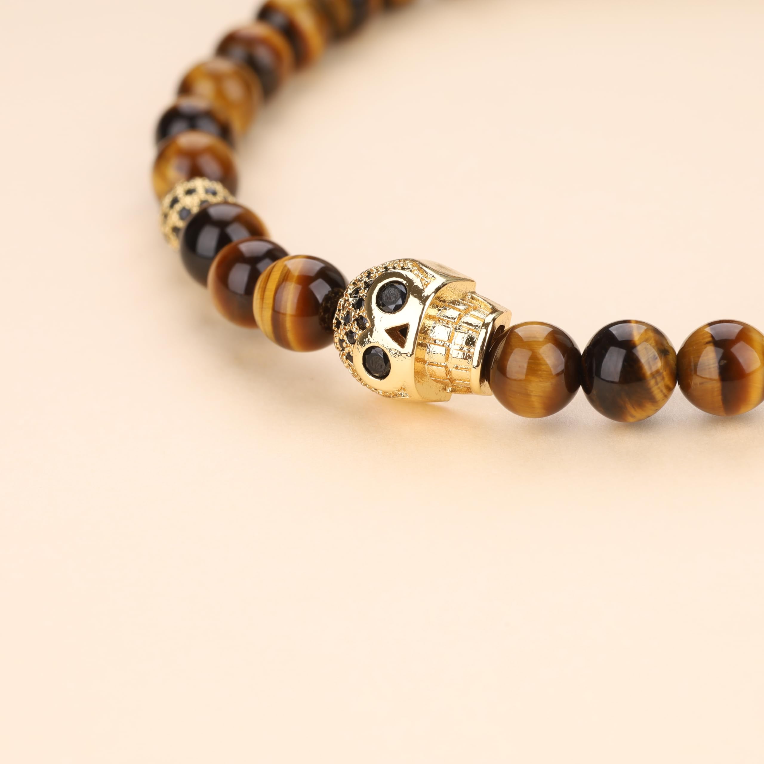 COAI 2 Packs Men's Stone Beaded Bracelet, Skull Bracelet - Image 4