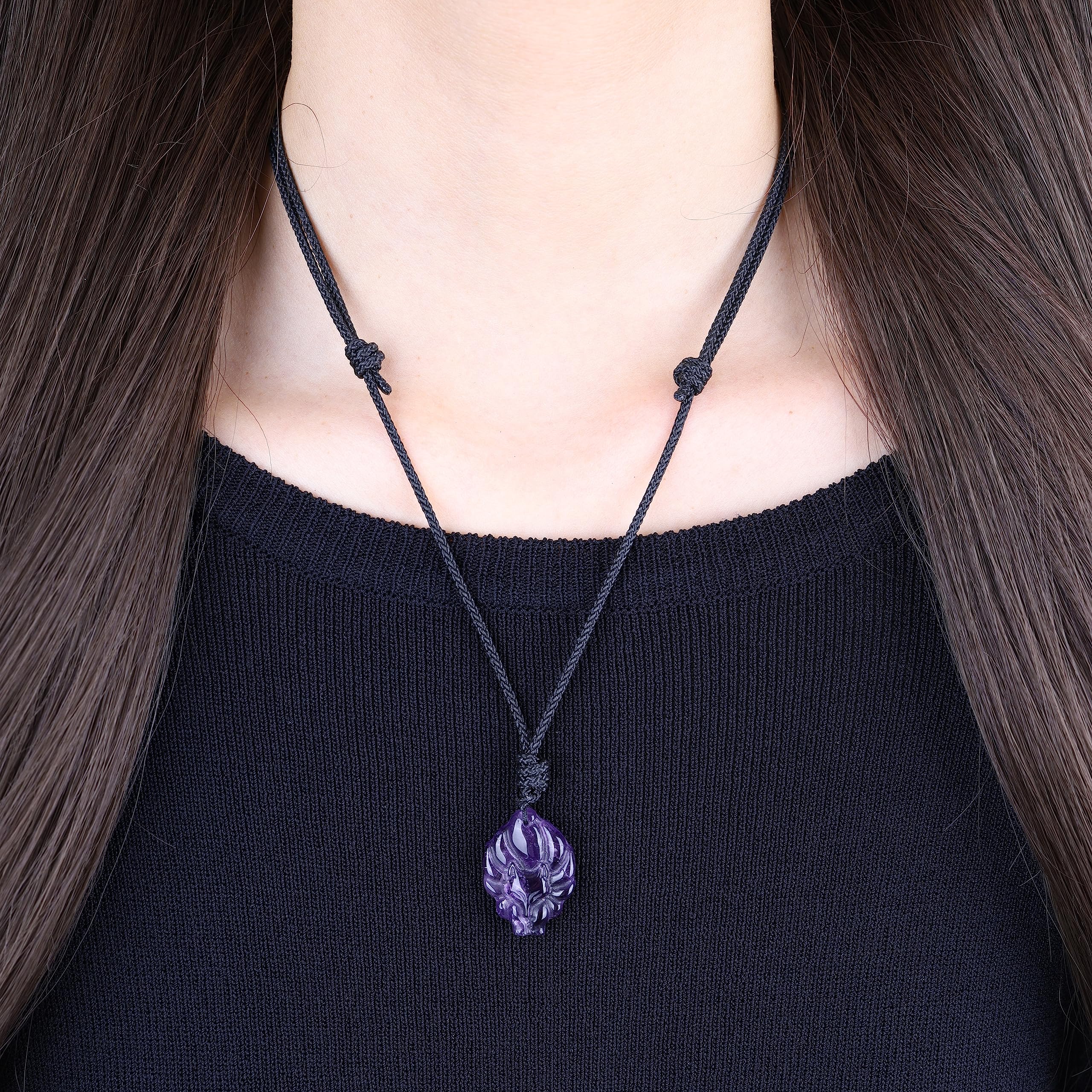 COAI Nine Tailed Fox Necklace for Men Women, Adjustable Length Tiger Eye, Obsidian, Green Aventurine, Red Carnelian Crystal Necklace - Image 3