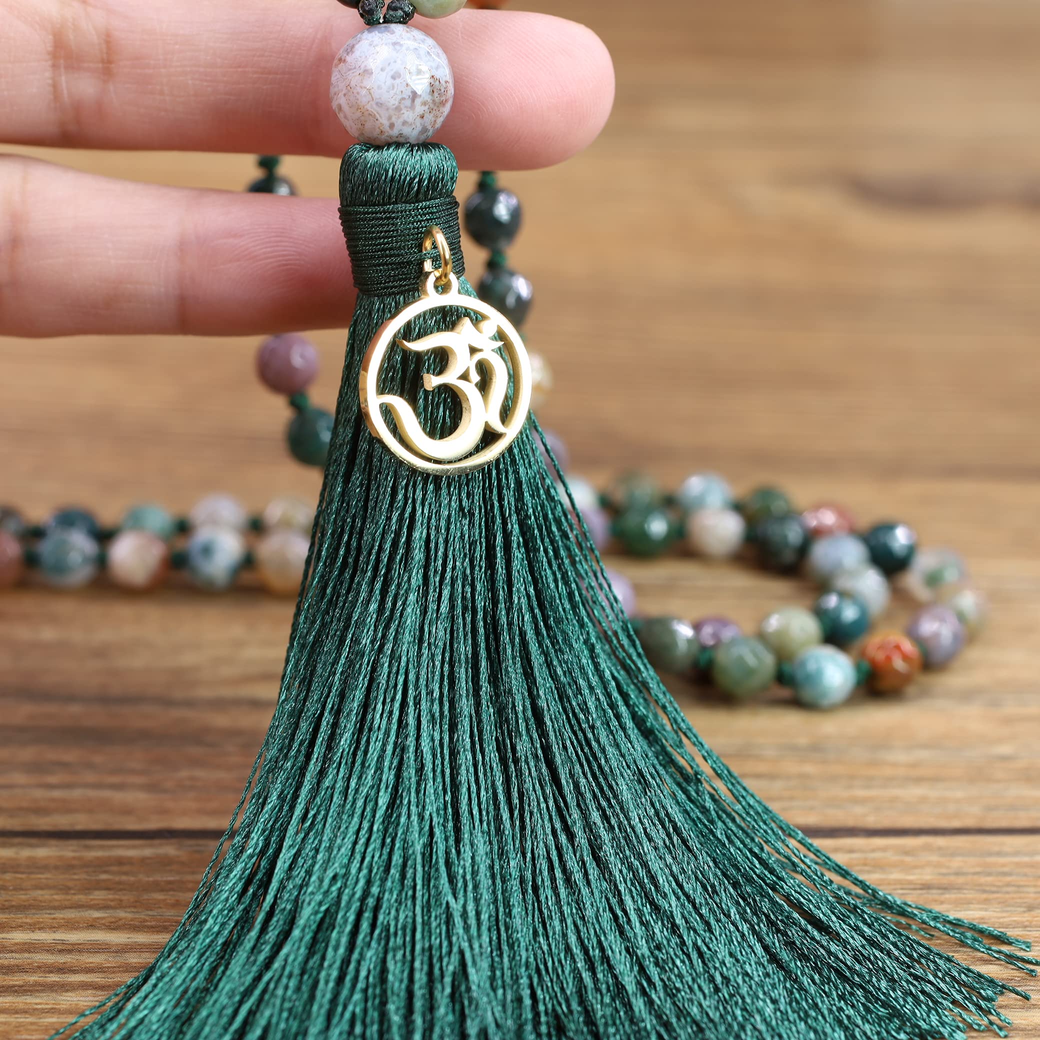 COAI OM Charm Hand Knotted Tassel 108 Mala Beads Necklace - Image 5
