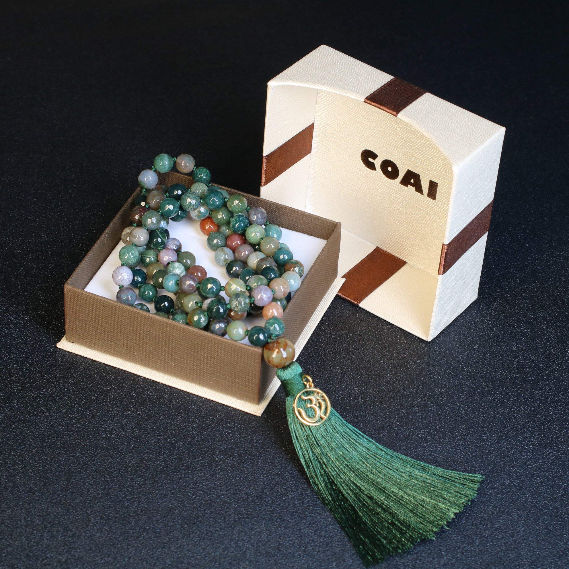 COAI OM Charm Hand Knotted Tassel 108 Mala Beads Necklace - Image 7