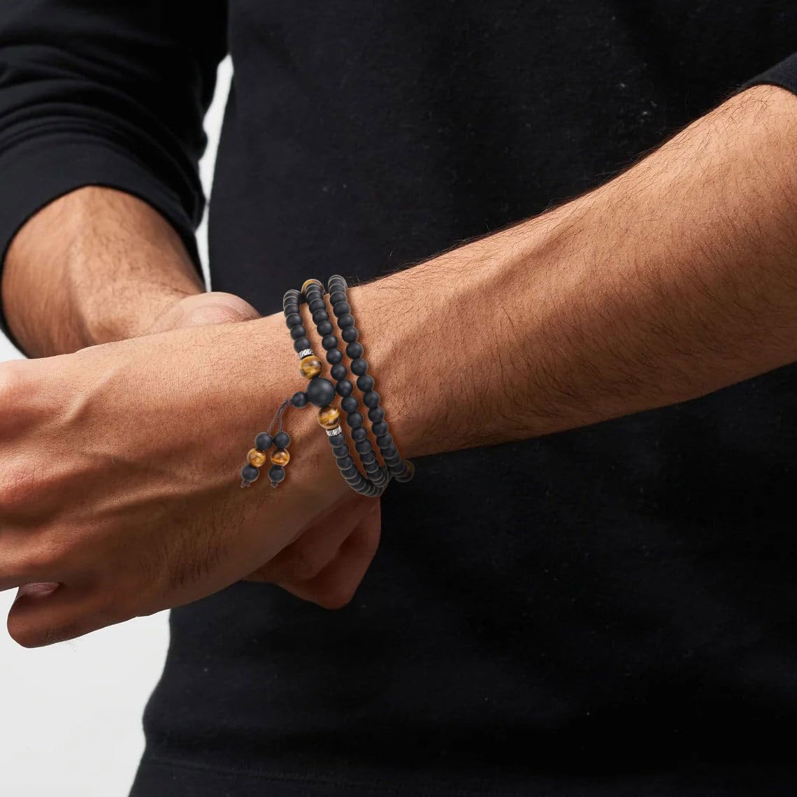 COAI Onyx Tiger Eye Evil Eye Wrap Bracelet Beaded Necklace, 108 Mala Beads Prayer Necklace for Men Women 6mm - Image 3