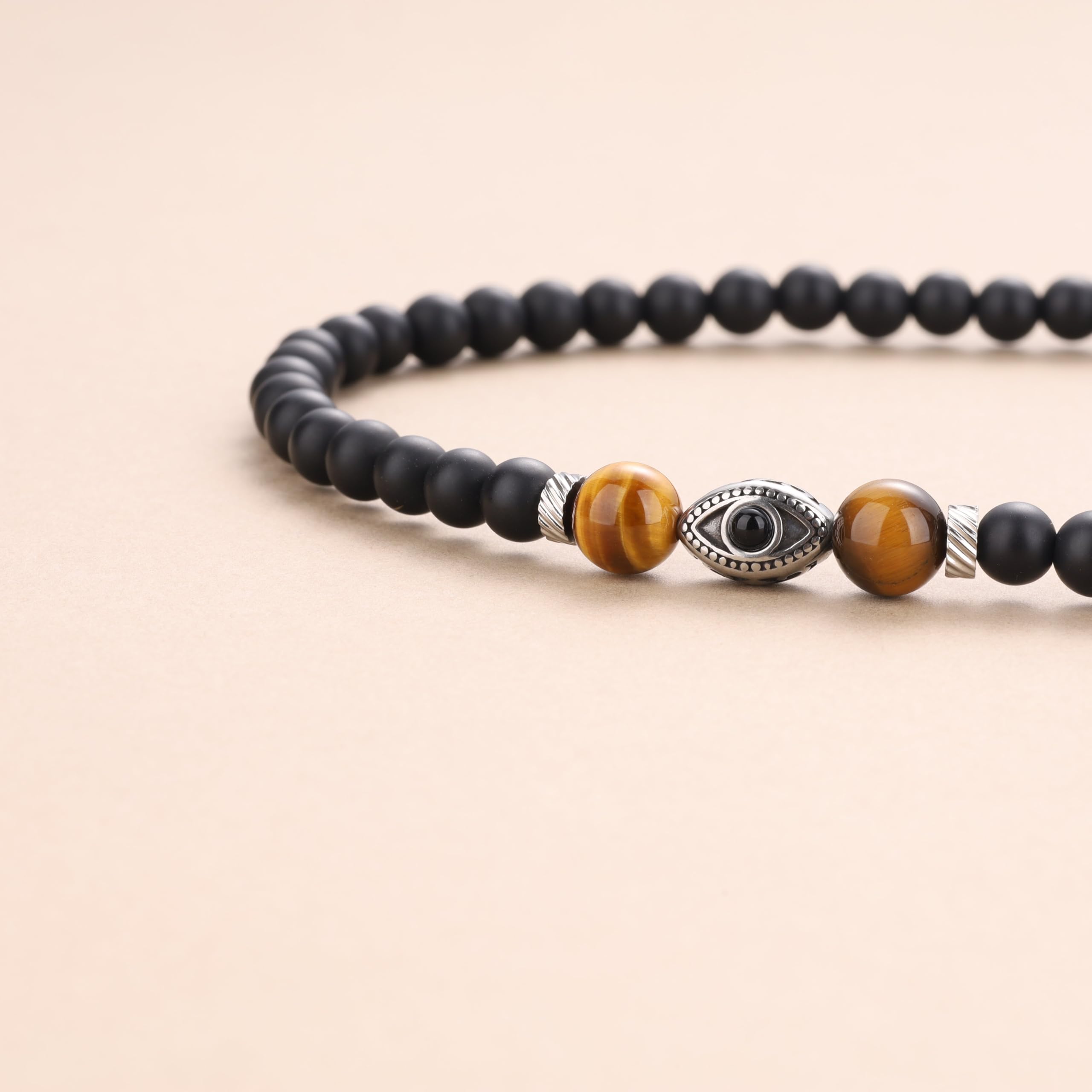 COAI Onyx Tiger Eye Evil Eye Wrap Bracelet Beaded Necklace, 108 Mala Beads Prayer Necklace for Men Women 6mm - Image 5