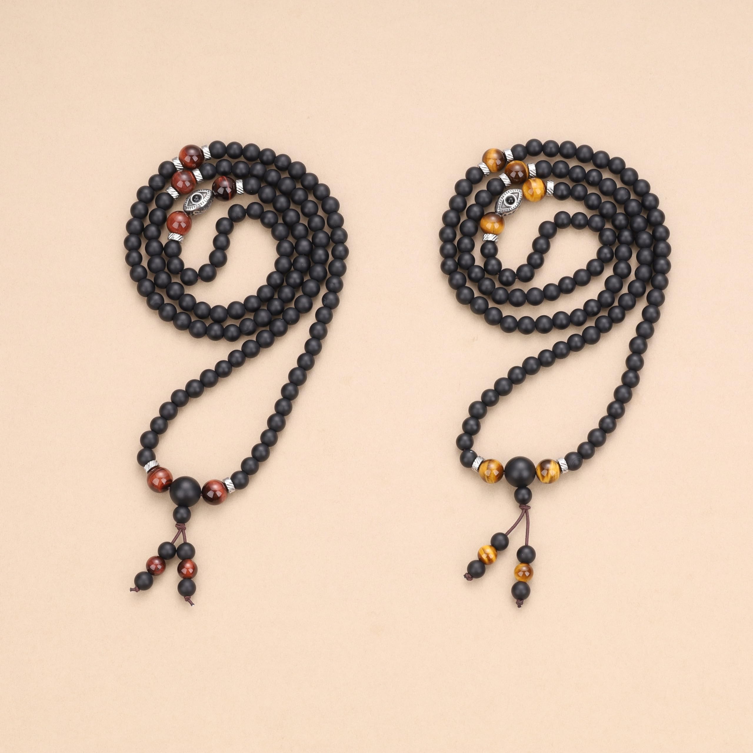 COAI Onyx Tiger Eye Evil Eye Wrap Bracelet Beaded Necklace, 108 Mala Beads Prayer Necklace for Men Women 6mm - Image 6