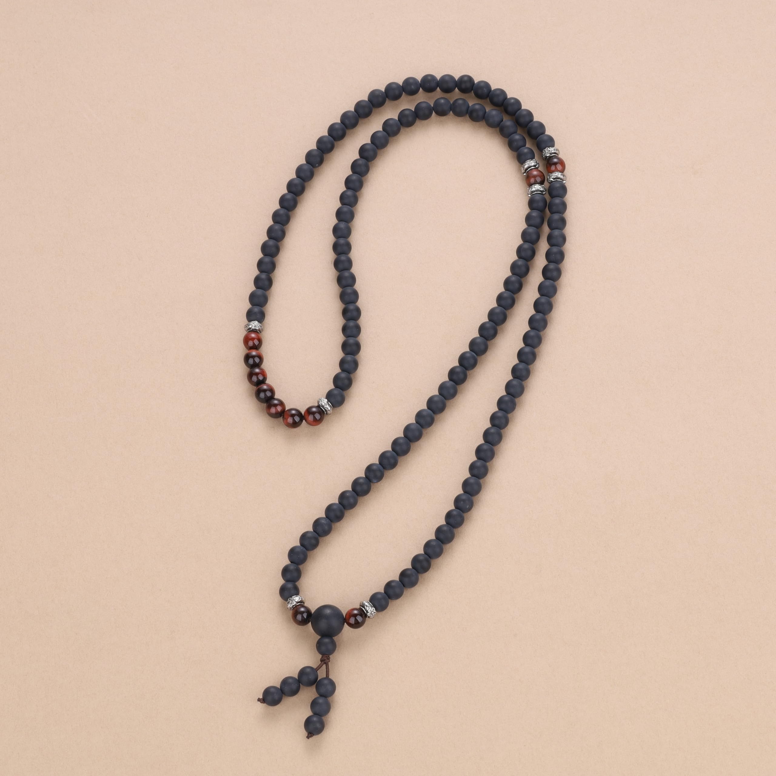 COAI Tibetan 108 Mala Beads Red Tiger Eye Matte Onyx Stone Wrap Bracelet Necklace - Image 4