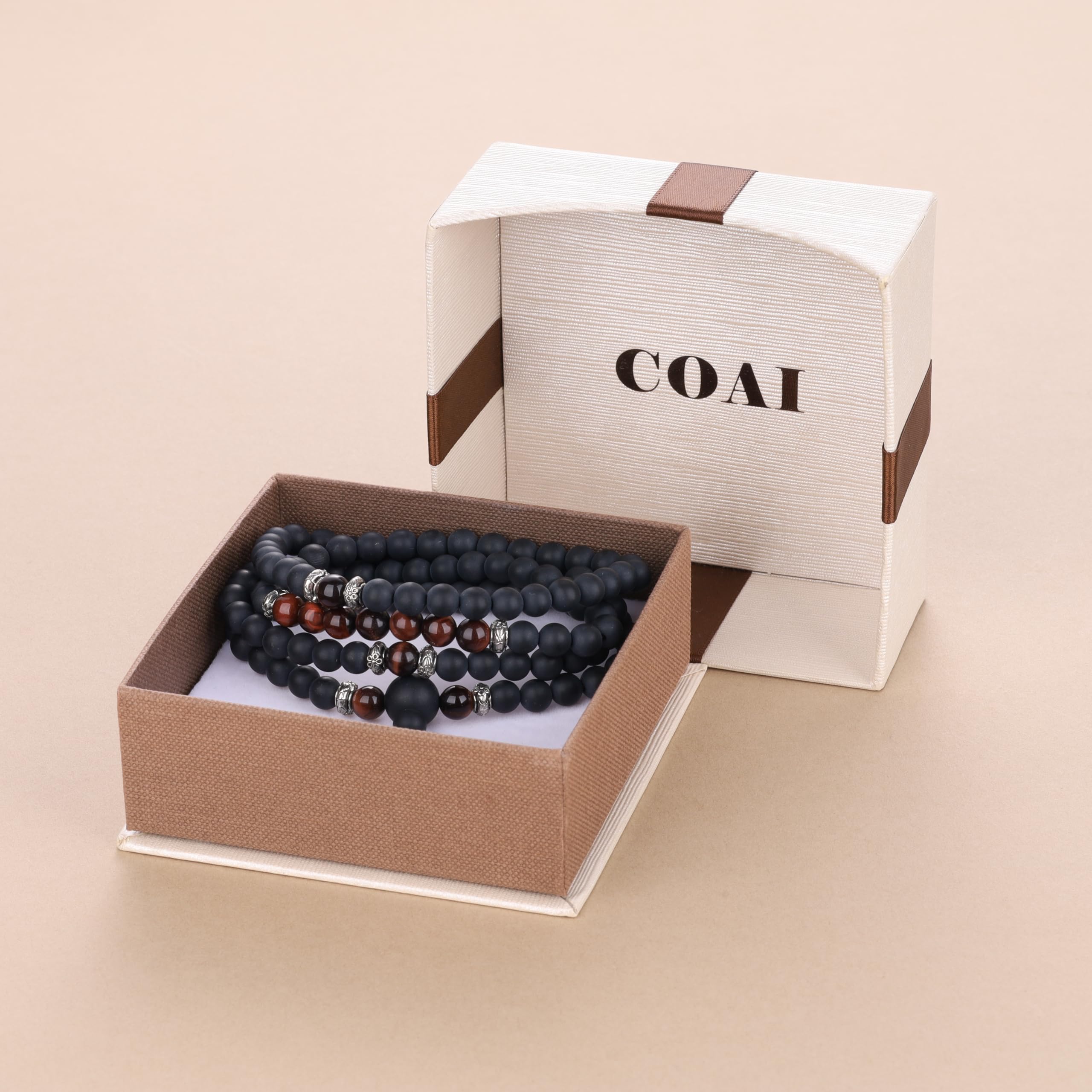 COAI Tibetan 108 Mala Beads Red Tiger Eye Matte Onyx Stone Wrap Bracelet Necklace - Image 7